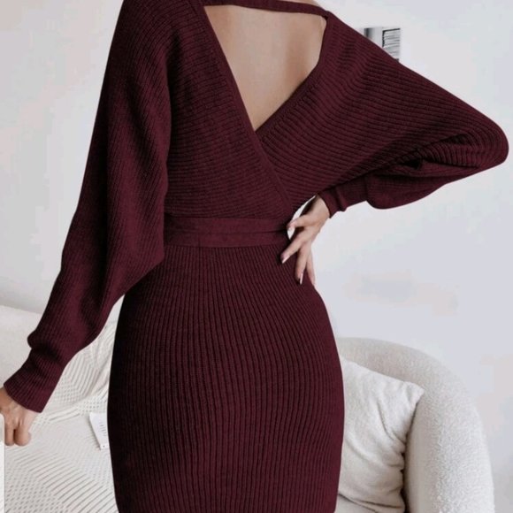 KIMONO SWEATER DRESS - Burgundy - Picture 4 of 7